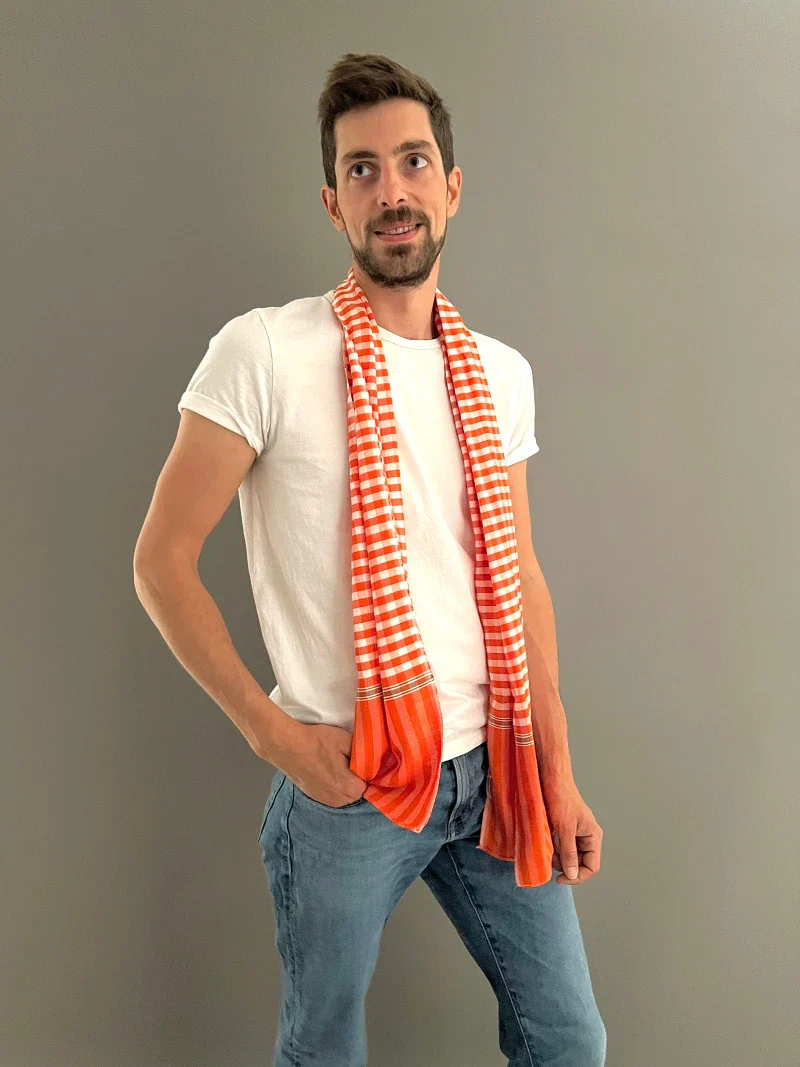 Écharpe en coton avec écrin en palmier tressé - Pop Orange - Image 4