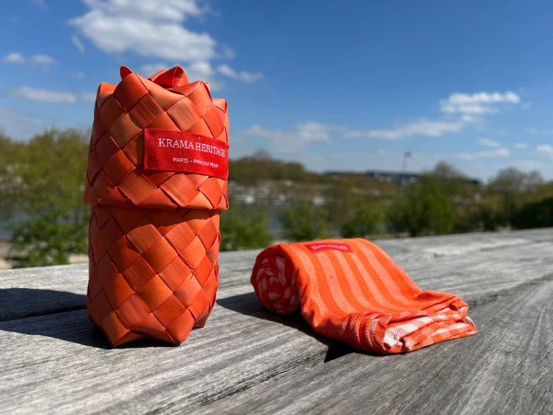 Écharpe en coton avec écrin en palmier tressé - Pop Orange - Image 8