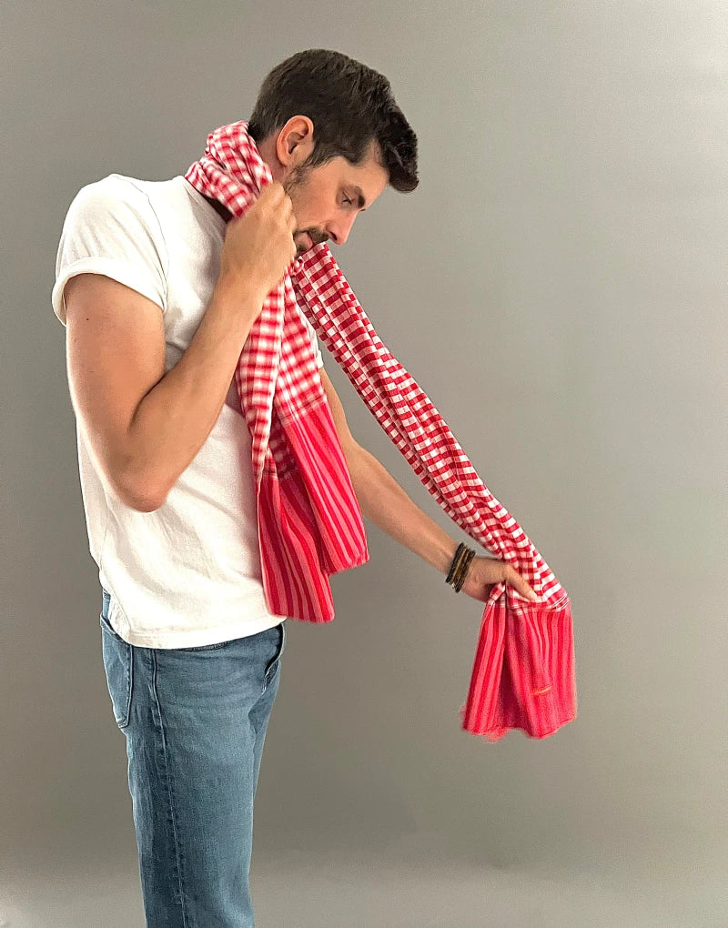 Écharpe en coton avec écrin en palmier tressé - Pop Rouge 3 Tours - Image 3