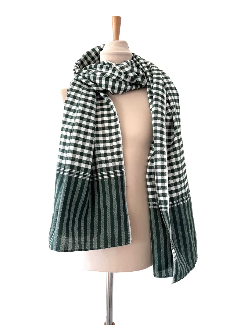 Écharpe en coton avec écrin en palmier tressé - Pop Vert 3 Tours