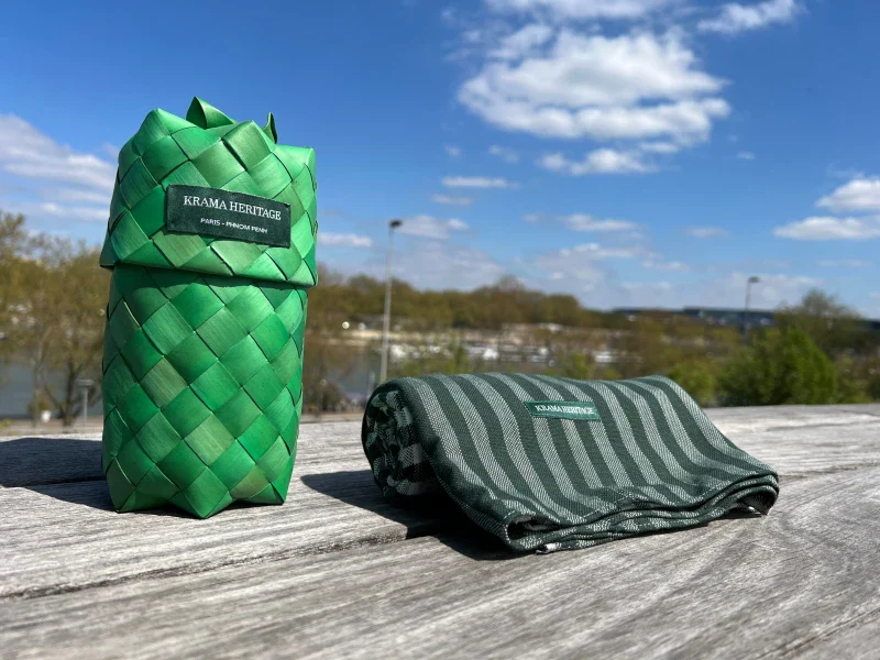 Écharpe en coton avec écrin en palmier tressé - Pop Vert 3 Tours - Image 2
