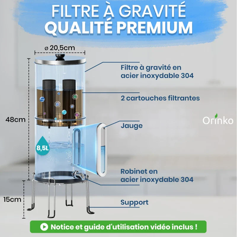 Filtre à Eau en acier inoxydable par Gravité 8,5L - Image 4