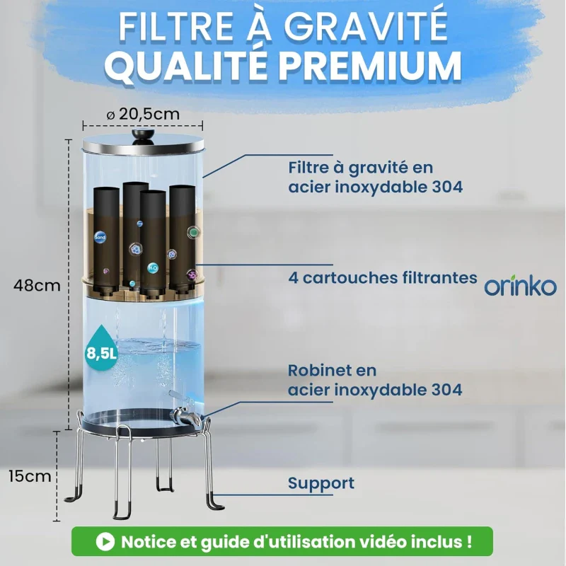 Filtre à Eau par Gravité 8,5L avec 4 Cartouches - Image 8