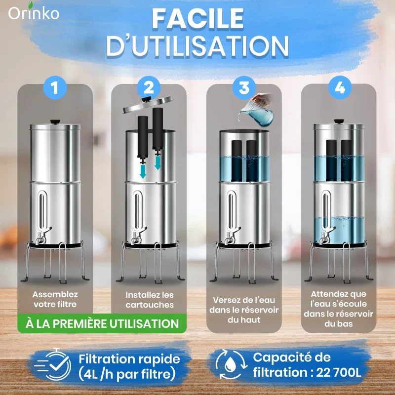 Filtre à Eau par Gravité 5,6 L en acier inoxydable - Image 3