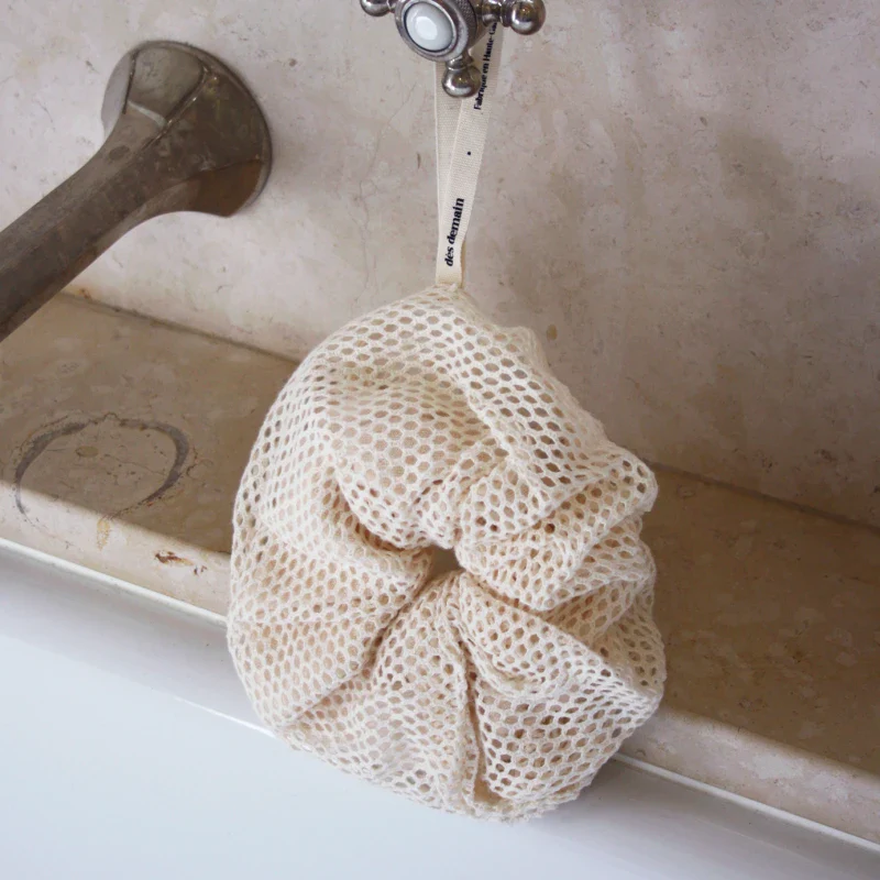 Fleur de douche exfoliante naturelle en coton biologique réutilisable - Image 4