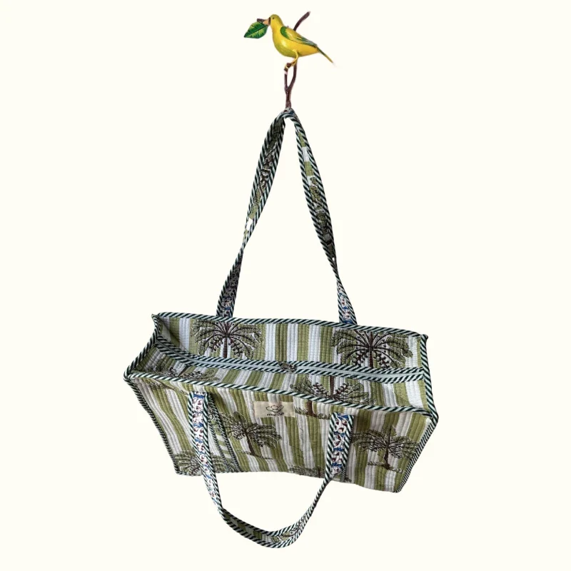 Grand tote bag à Zip - "Greeny Minty Palmtree" - Image 2