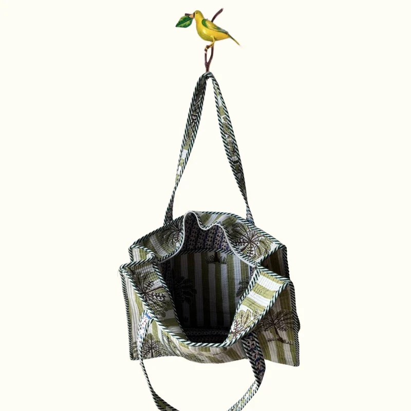 Grand tote bag à Zip - "Greeny Minty Palmtree" - Image 3