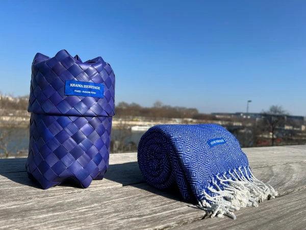 Grande écharpe bleu roi coton pour homme - Grand Krama chaud - Image 2
