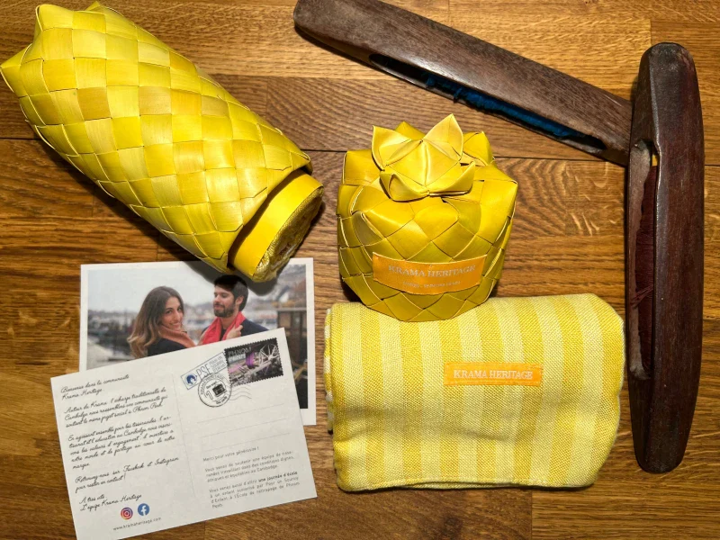 Grande écharpe en coton avec écrin en palmier tressé -Pop Jaune - Image 4