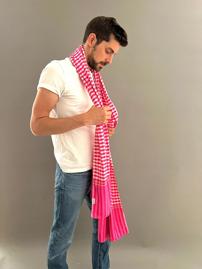 Grande écharpe en coton avec écrin en palmier tressé - Pop Rose - Image 3