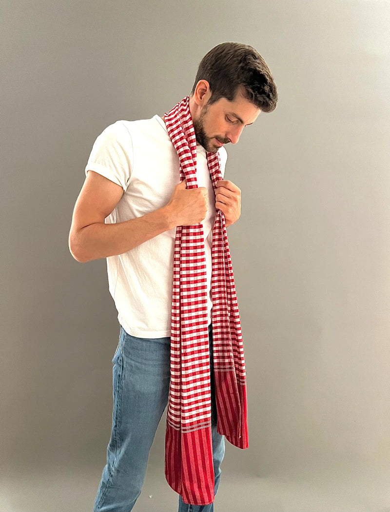 Grande écharpe en coton avec écrin en palmier tressé - Pop Rouge - Image 3
