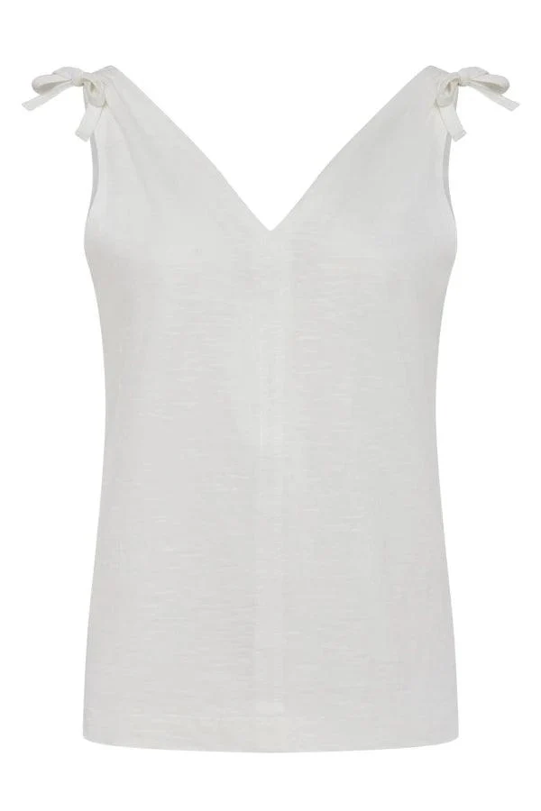 Haut col V blanc pour femme 100% coton - Celia - Image 2