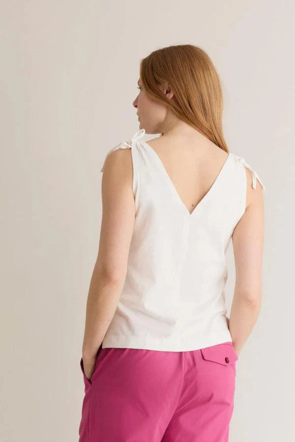 Haut col V blanc pour femme 100% coton - Celia - Image 3
