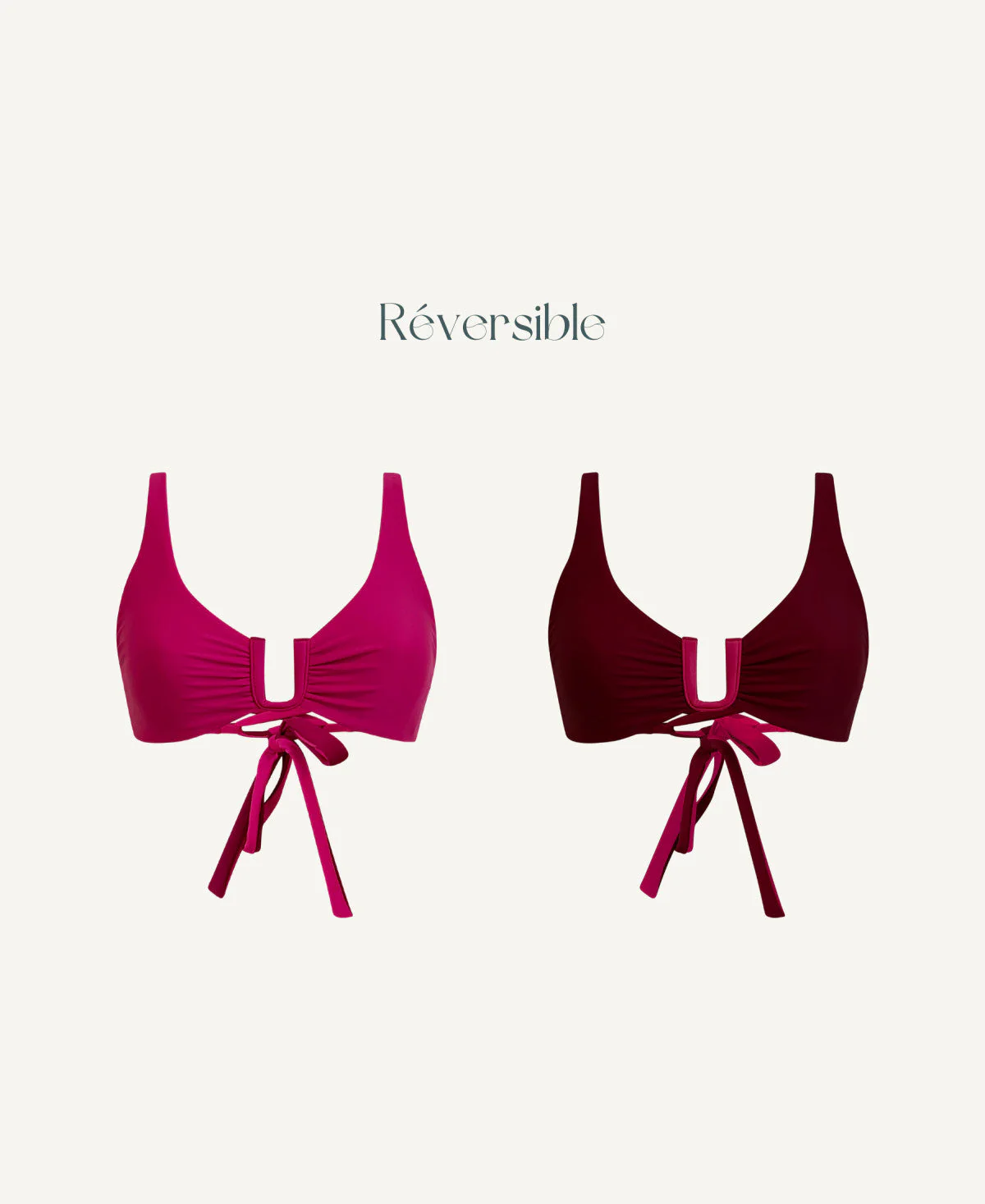 Haut de maillot de bain réversible rose et bordeaux - Image 3