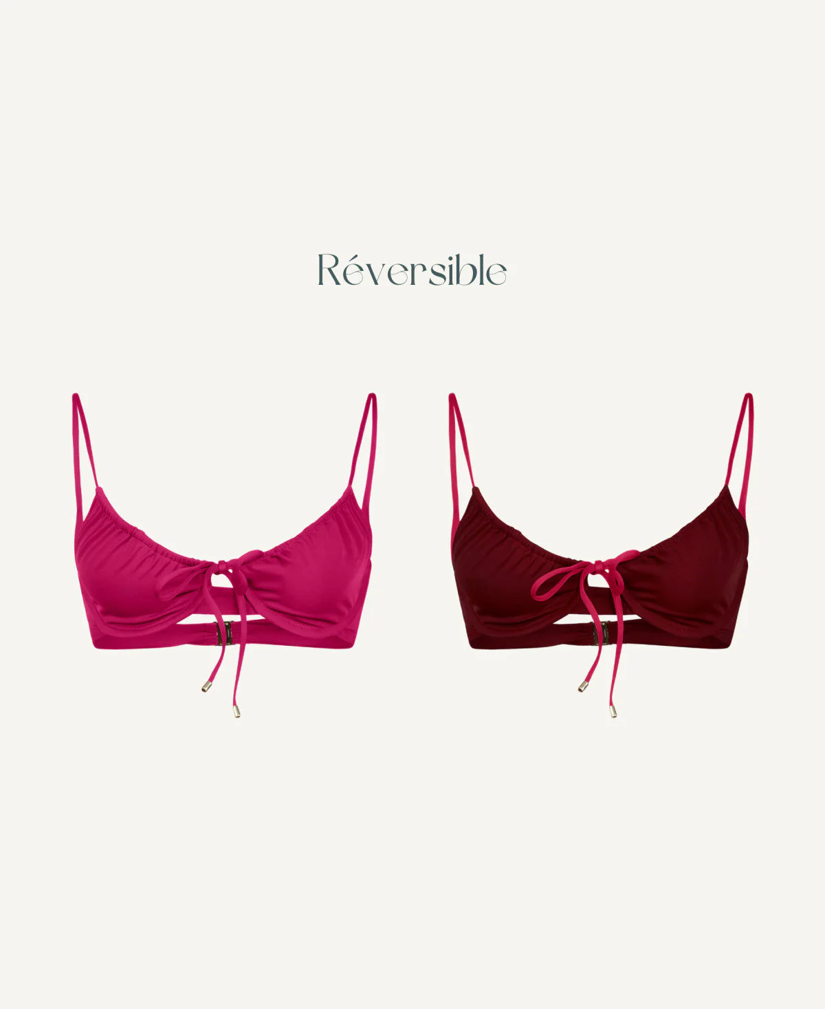 Haut de maillot réversible rose et bordeaux à lacet - Image 6