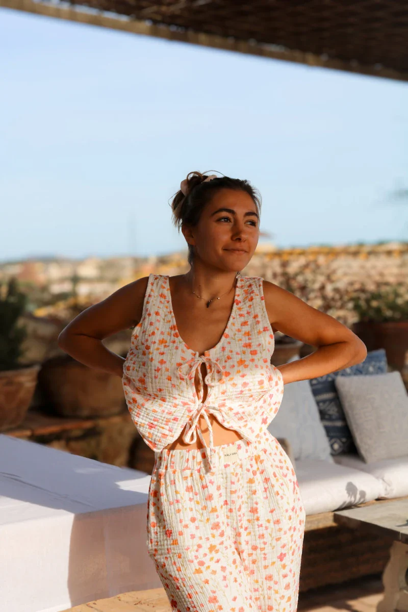 Haut de plage fleurit reversible - Jade - Image 10
