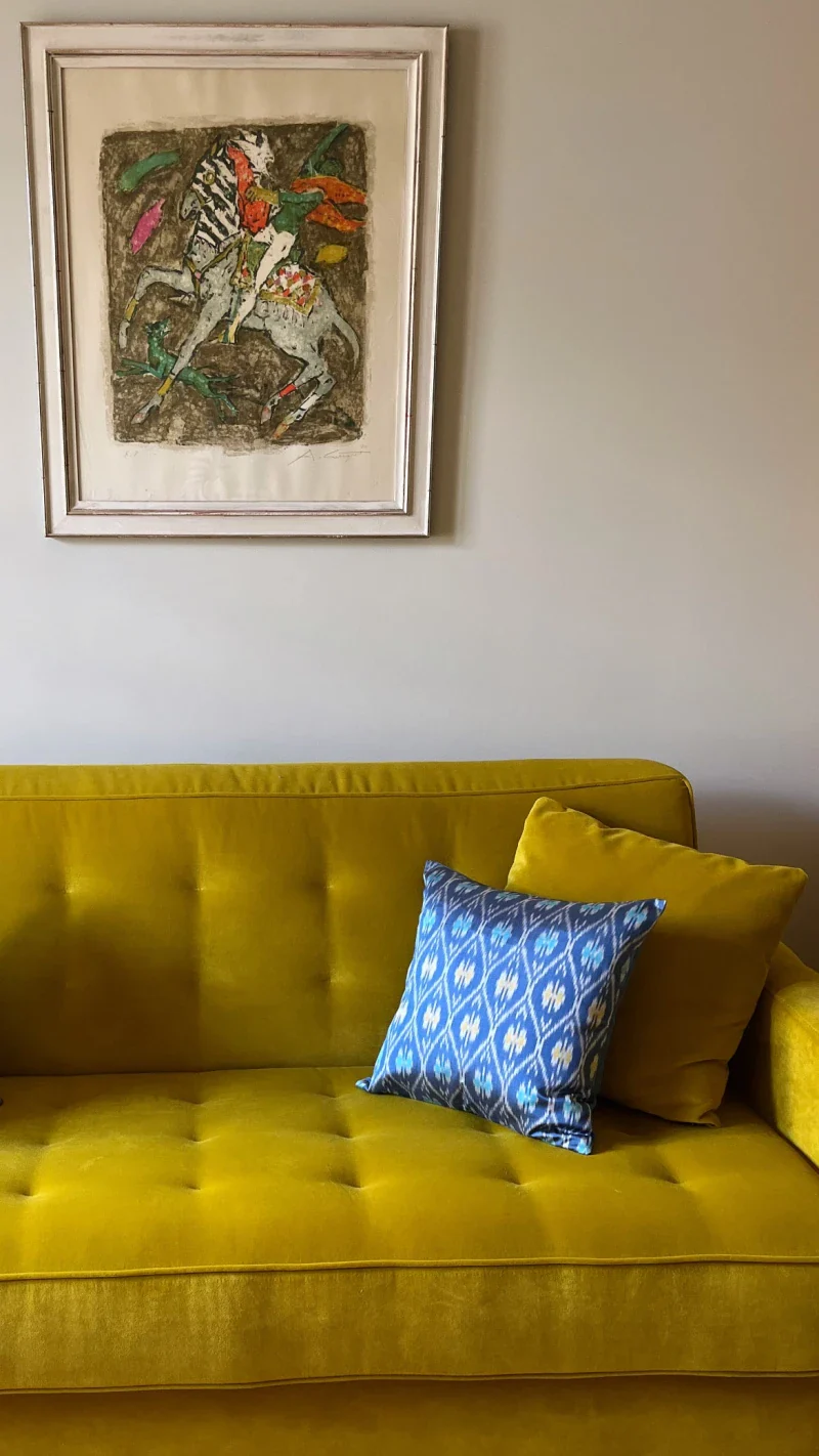 Housse de coussin en soie bleue et jaune - Image 5