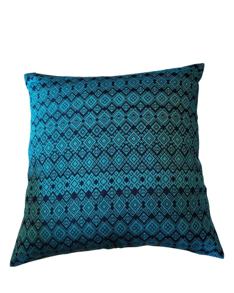 Housse de coussin Kachin bleu et turquoise - Image 6