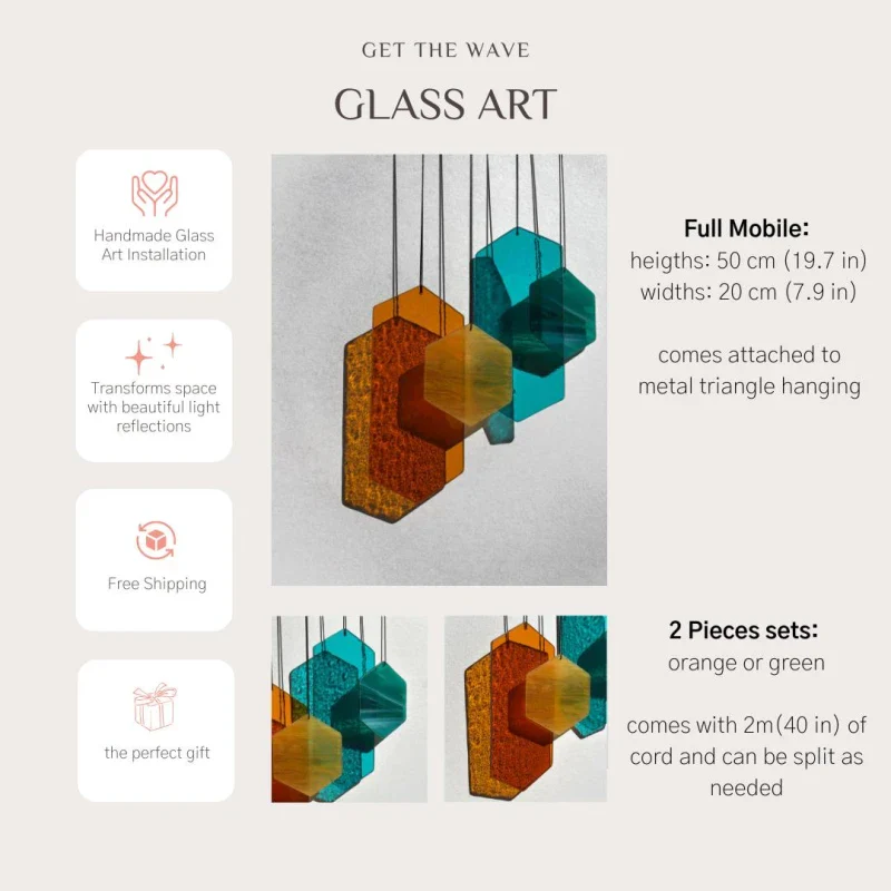 Jeu du vent en verre artisanal - orange et vert - Image 10