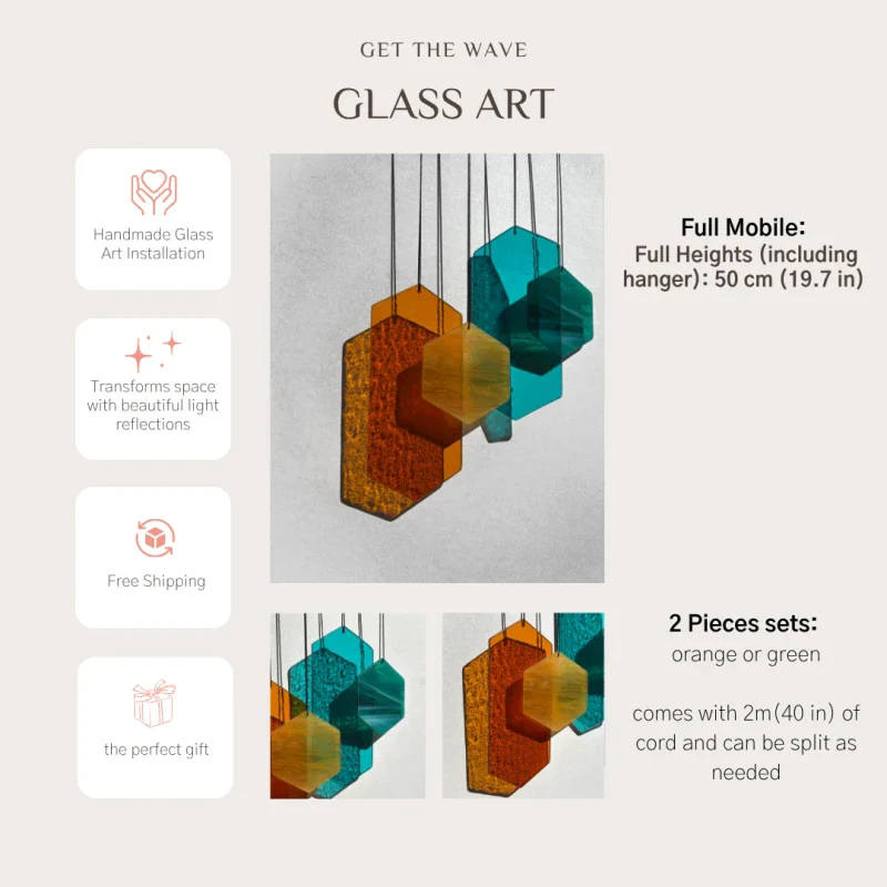 Jeu du vent en verre artisanal - orange et vert - Image 11