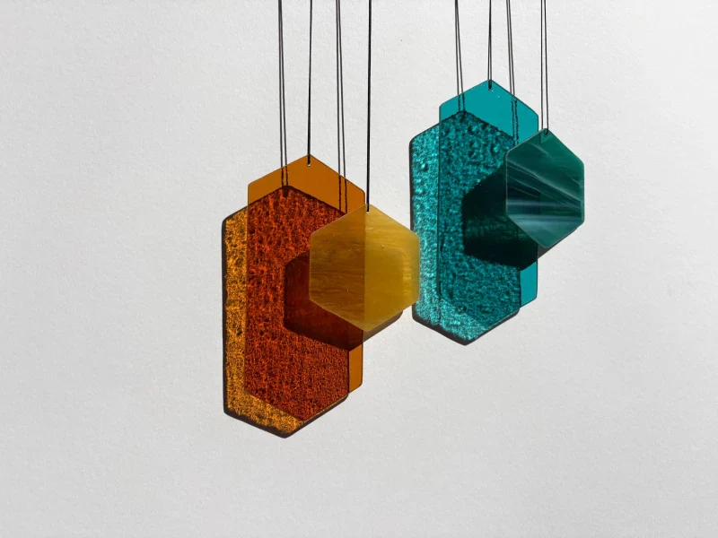 Jeu du vent en verre artisanal - orange et vert - Image 3