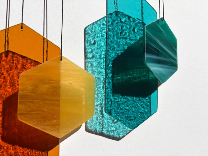 Jeu du vent en verre artisanal - orange et vert - Image 4