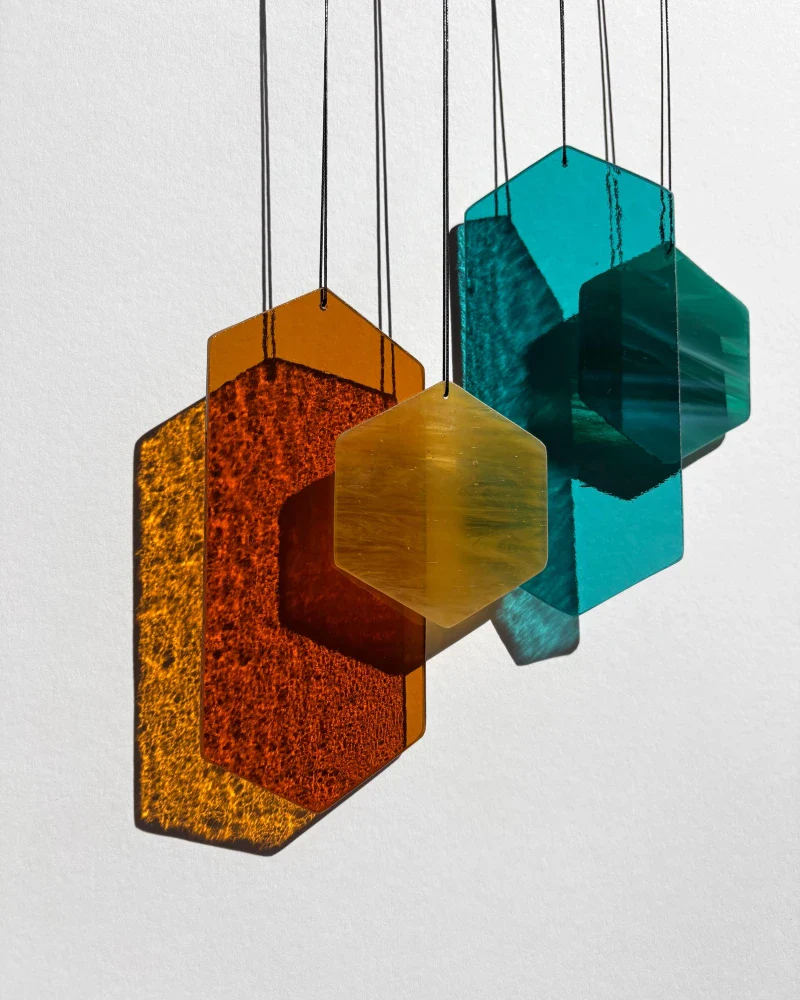 Jeu du vent en verre artisanal - orange et vert - Image 5