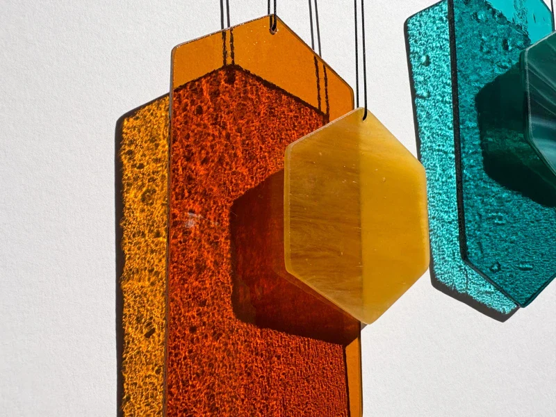 Jeu du vent en verre artisanal - orange et vert - Image 7