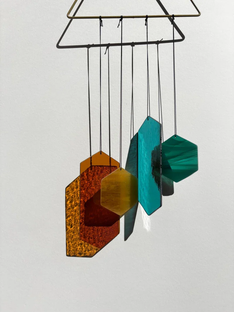 Jeu du vent en verre artisanal - orange et vert - Image 8