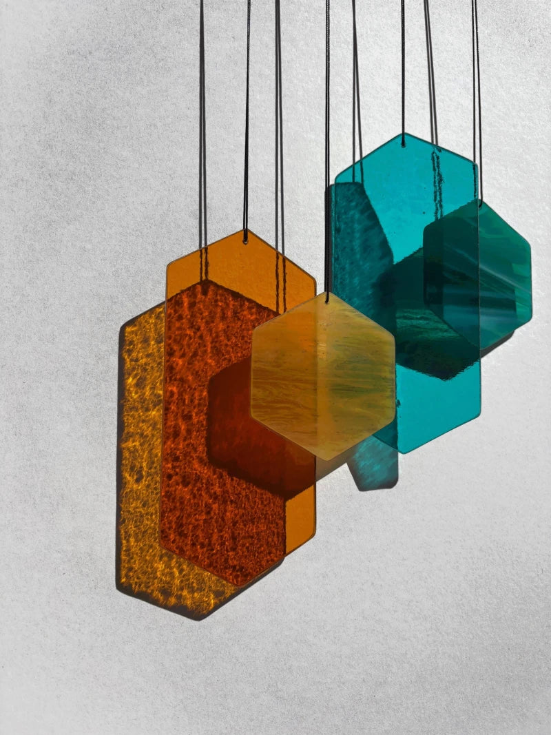 Jeu du vent en verre artisanal - orange et vert - Image 9