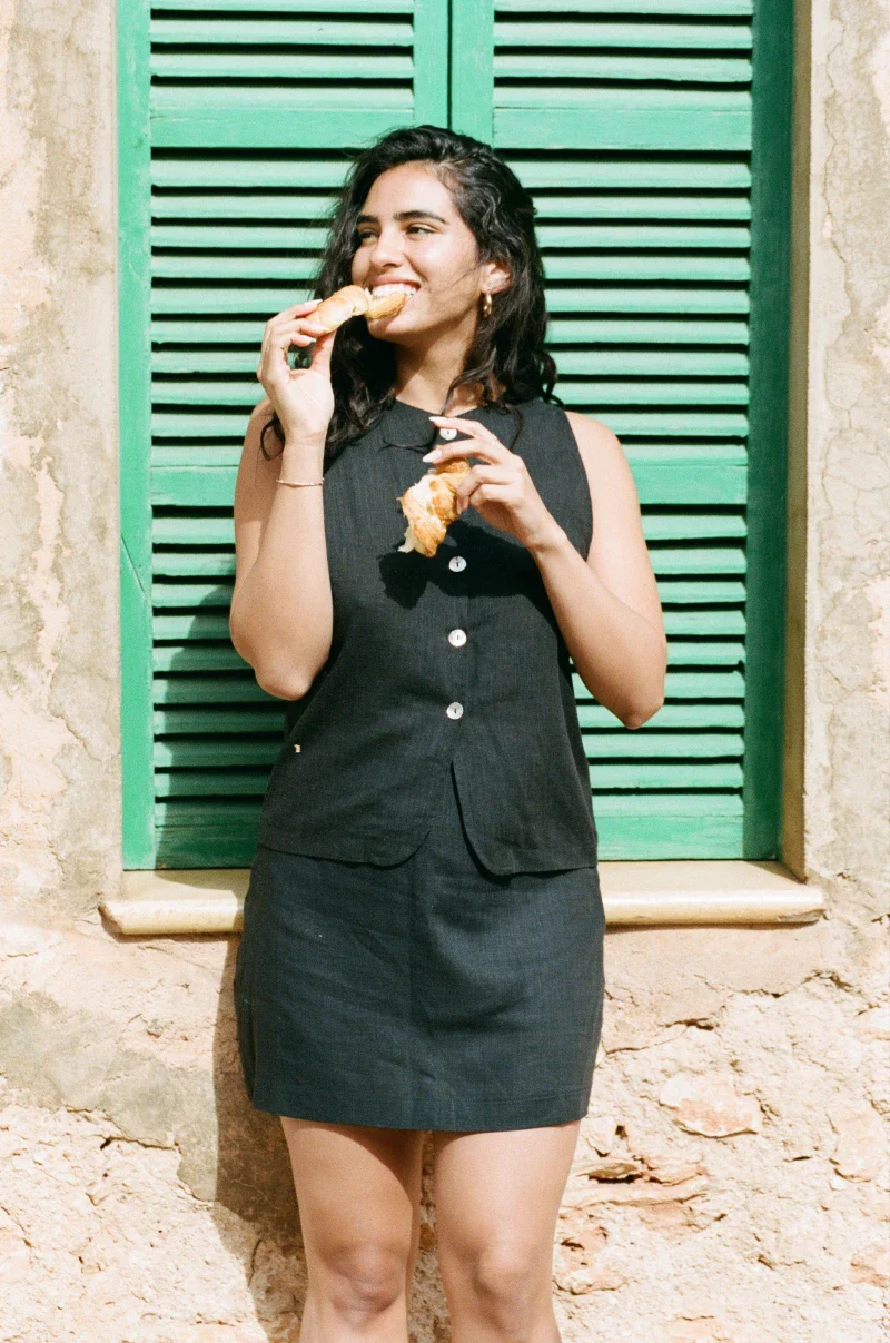 Jupe noir en lin et viscose - ELLA