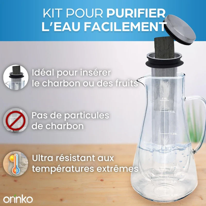 Kit de Purification d'Eau : Carafe 1.6L et Takesumi Japonais x2 - Image 4