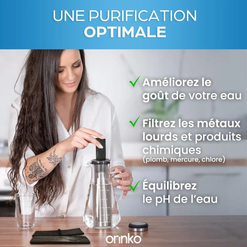 Kit de Purification d'Eau : Carafe 1.6L et Takesumi Japonais x2 - Image 5