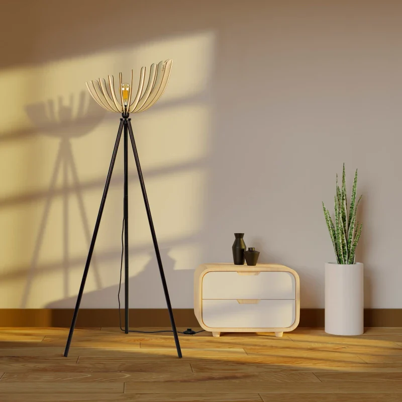 Lampadaire en bois design sur trépied - Athéna - Image 3