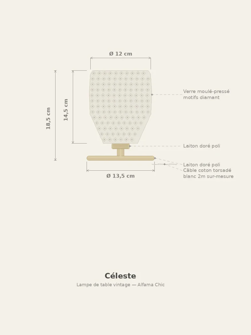 Lampe a poser - Globe en verre Vintage ciselé et Base en laiton - Céleste - Image 11