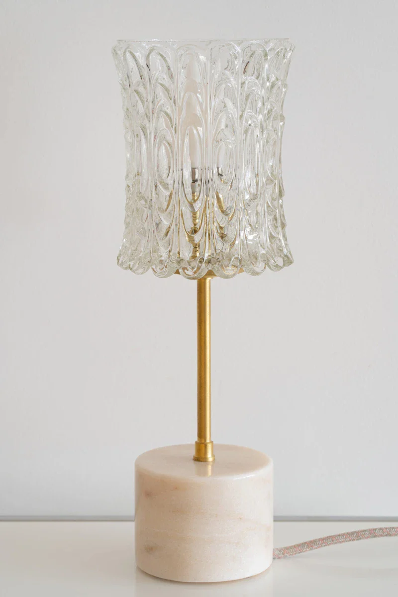 Lampe à poser - Globe en verre Vintage Ciselé et Base en marbre  - Carlota - Image 3