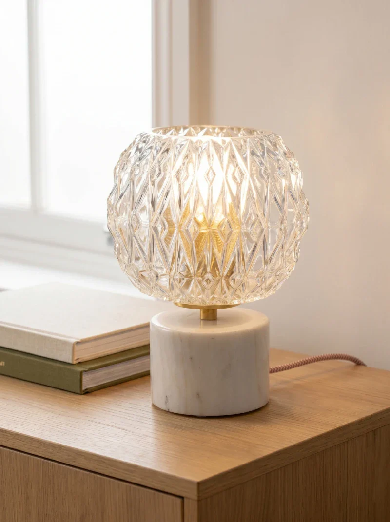 Lampe à poser - Globe en verre Vintage Ciselé et Base en marbre - Emma - Image 11