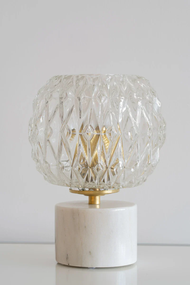 Lampe à poser - Globe en verre Vintage Ciselé et Base en marbre - Emma - Image 8