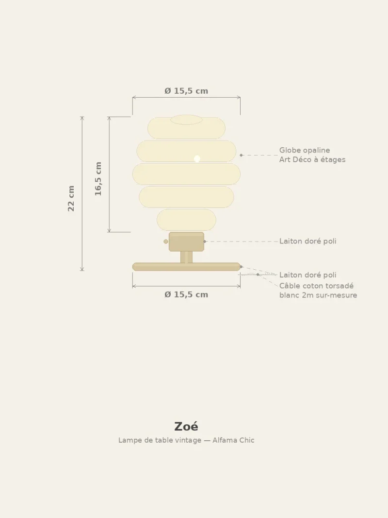 Lampe a poser - Globe en verre Vintage Opaline et Base en laiton - Zoé - Image 11