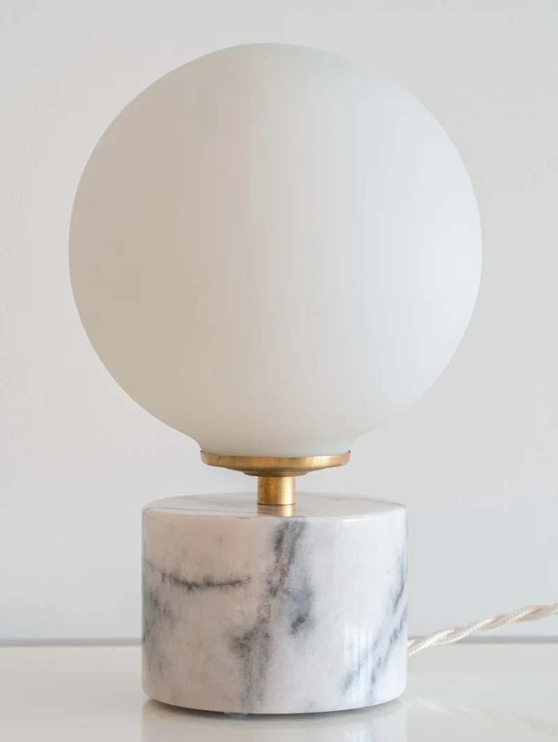 Lampe à poser - Globe en verre Vintage Opaline et Base en marbre - Laura - Image 10