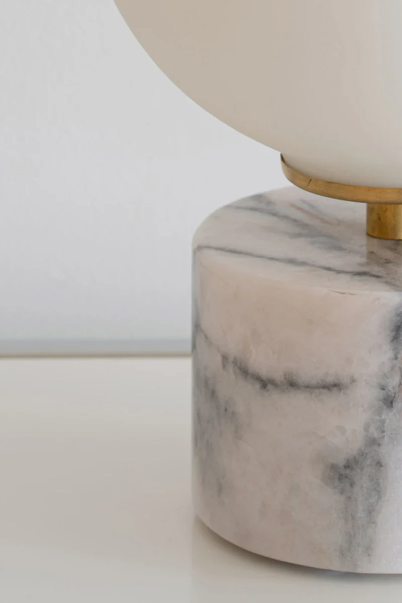 Lampe à poser - Globe en verre Vintage Opaline et Base en marbre - Laura - Image 12