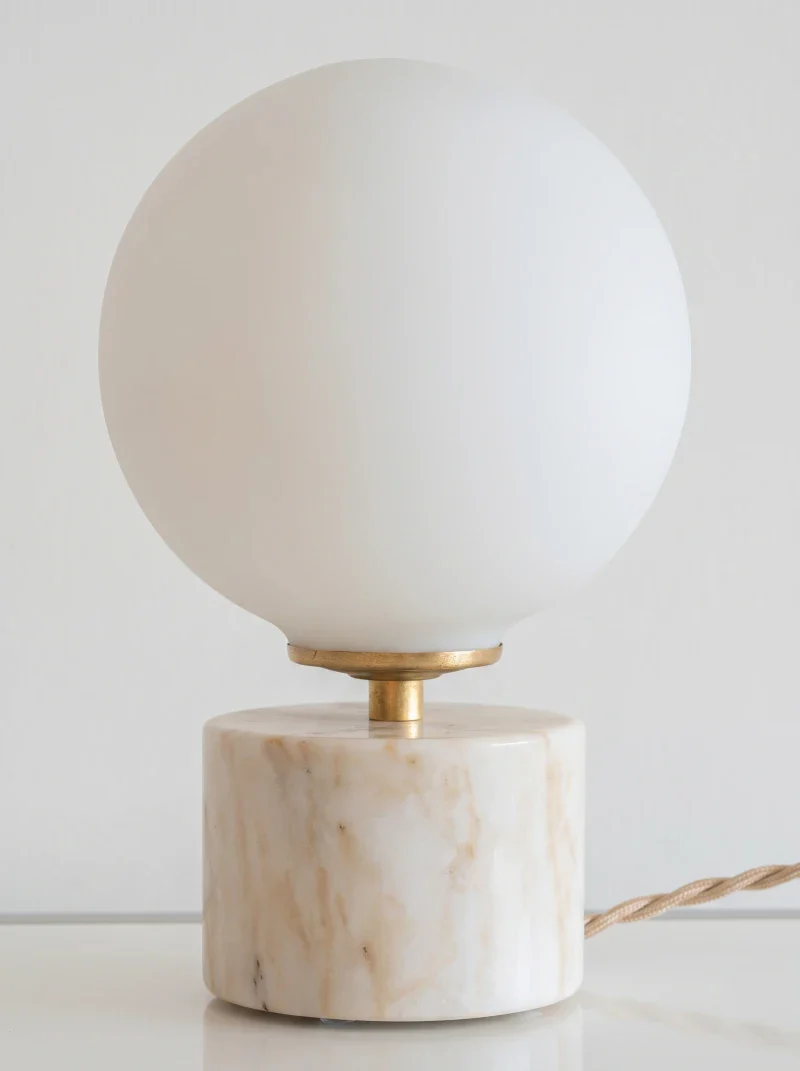 Lampe à poser - Globe en verre Vintage Opaline et Base en marbre - Laura - Image 18