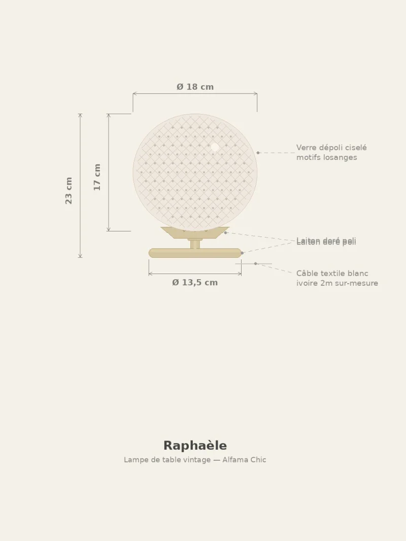 Lampe à poser Vintage - Globe en verre sur Base en laiton - Raphaele - Image 11