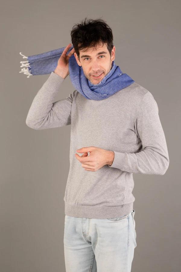 Echarpe bleu roi pour homme - Le krama chaud - Image 4