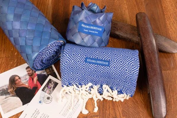 Echarpe bleu roi pour homme - Le krama chaud - Image 6