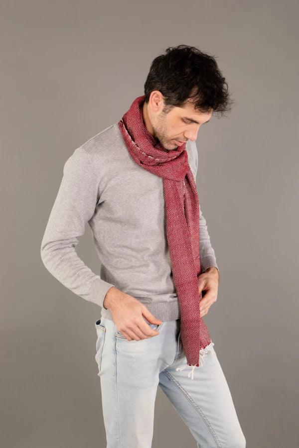 Écharpe bordeaux pour homme en coton - Krama chaud - Image 5