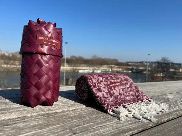 Écharpe bordeaux pour homme en coton - Krama chaud - Image 8