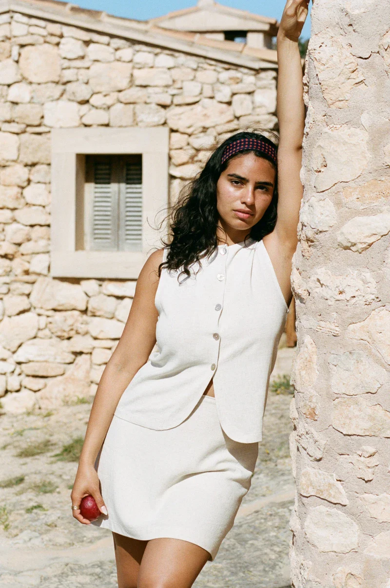 Top beige en coton bio réversible avec boutons - LIVIA - Image 2