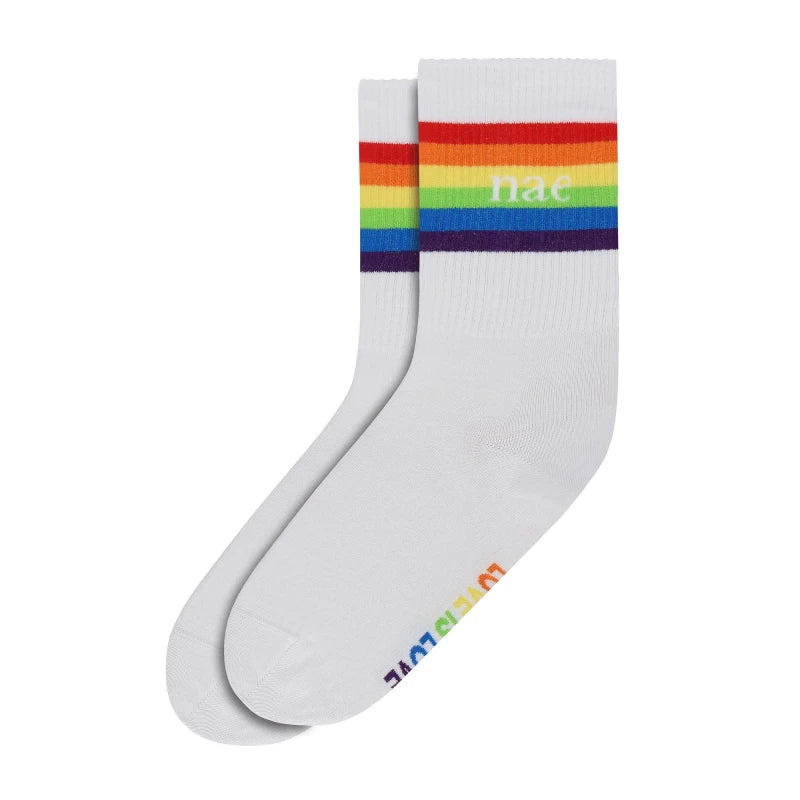 Chaussettes blanches à rayures arc-en-ciel - Love is Love Pride Sock White - Image 4