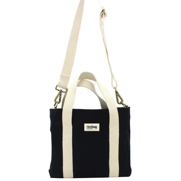Mini sac cabas à bandoulière en coton bio noir - Louise - Image 4